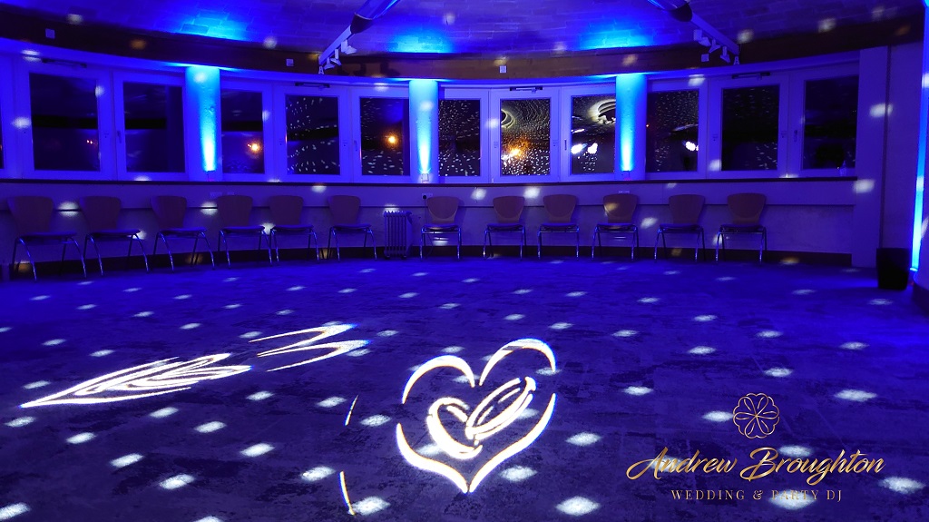 Royal blue wedding venue colour theme